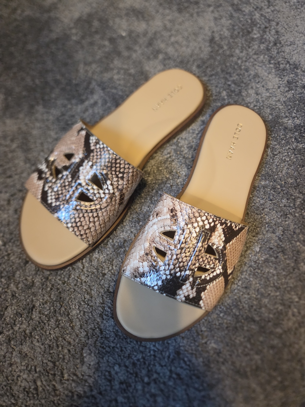 Cole Haan Neutral Snake-Print Slide Sandals